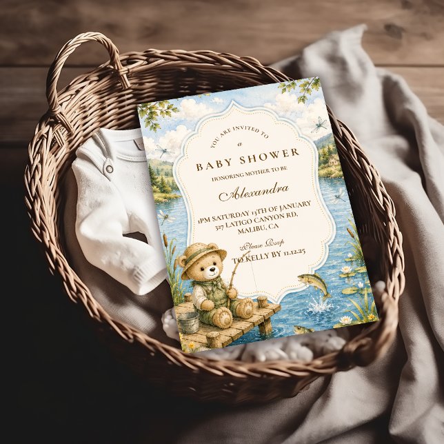 Convites Chuva de Bebê Urso Caprichoso Pescando (Criador carregado)