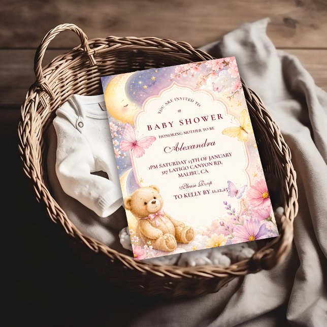 Convites Chuva de Bebê Urso Celestial Lua Estrelas (Criador carregado)
