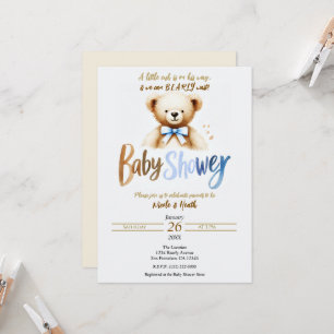 Convites Chuva de Bebê Urso de Água Azul Bearly Teddy
