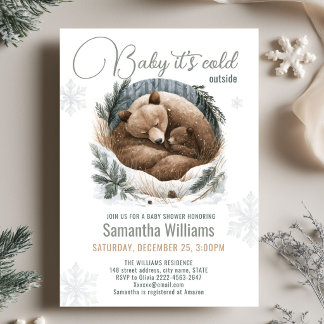 Convites Chuva de Bebê Urso de Inverno Baby It's Cold Outsi