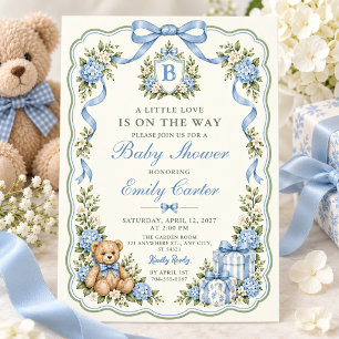 Convites Chuva de Bebê Urso de Pelúcia Azul Préppy de Hortê