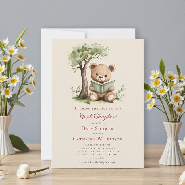 Convites Chuva de Bebê Urso de Pelúcia Lendo o Próximo Capí (Criador carregado)