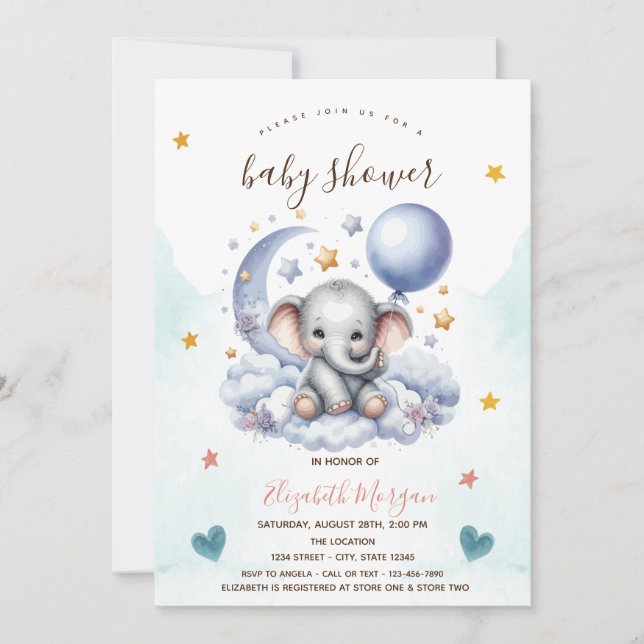 Convites Chuva de Bebê Urso de Pelúcia Lua Estrelas (Frente)
