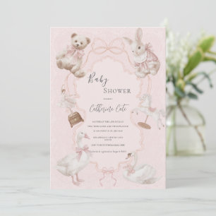 Convites Chuva de Bebê Urso Elegante Caprichoso Rosa