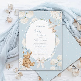 Convites Chuva de Bebê Urso Elegante Hortênsia Floral Azul