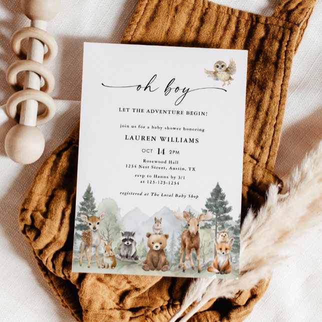 Convites Chuva de Bebê Urso Floresta em Aquarela Menino (Criador carregado)