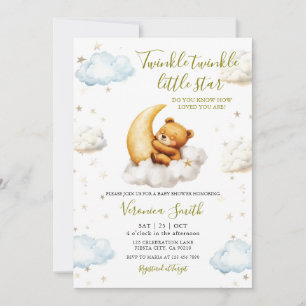 Convites Chuva de Bebê Urso Lua Twinkle Twinkle Little Star
