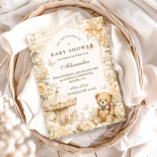 Convites Chuva de Bebê Urso Marrom Caprichoso (Criador carregado)