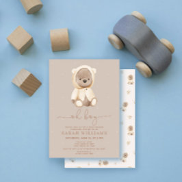 Convites Chuva de Bebê Urso Marrom Menino Minimalista Oh Bo