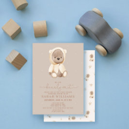 Convites Chuva de Bebê Urso Minimalista Marrom