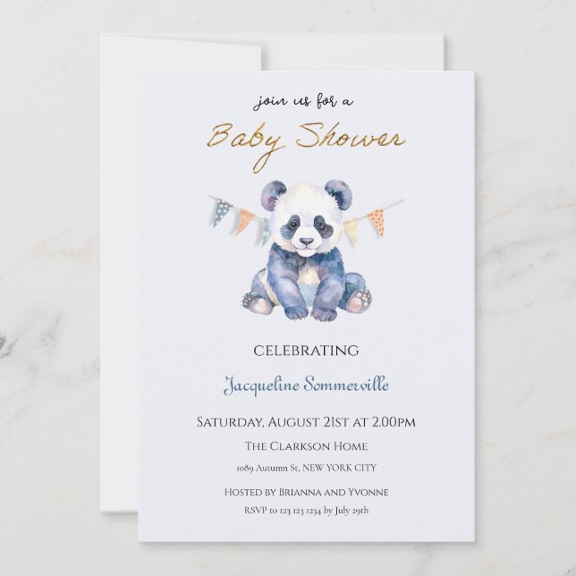 Convites Chuva de Bebê Urso Panda (Frente)