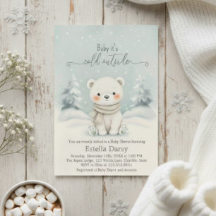 Convites Chuva de Bebê Urso Polar 'Bebê Está Frio Lá Fora'