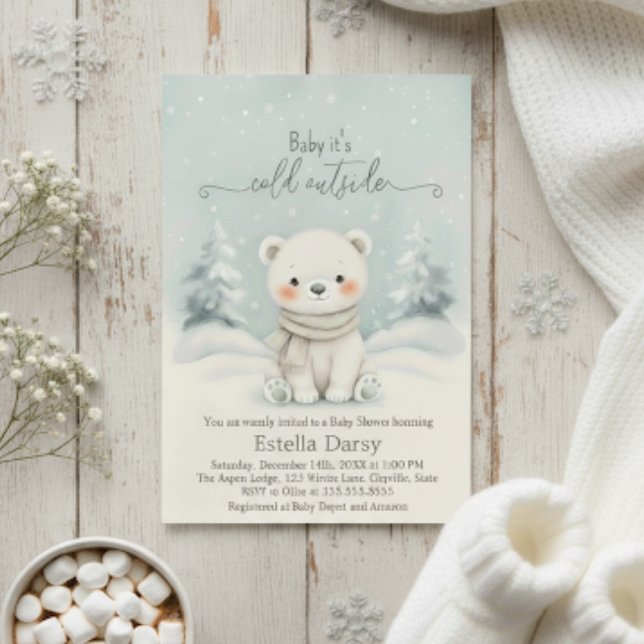 Convites Chuva de Bebê Urso Polar 'Bebê Está Frio Lá Fora' (Criador carregado)