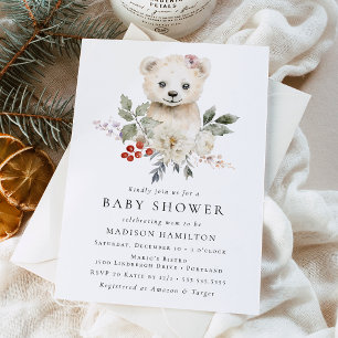 Convites Chuva de Bebê Urso Polar em Aquarela