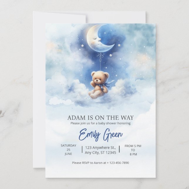 Convites Chuva de Bebê Urso Teddy Azul Nós Mal Podemos Espe (Frente)