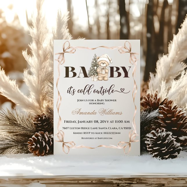 Convites Chuva de Bebê Urso Teddy Bege Natal de Inverno (Criador carregado)