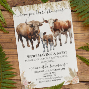 Convites Chuva de Bebê Vaca Fazenda Bebe Boho Aquarela