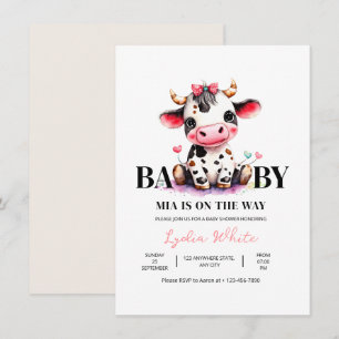 Convites Chuva De Bebê Vaca Minimalista Rosa Menina baby sh