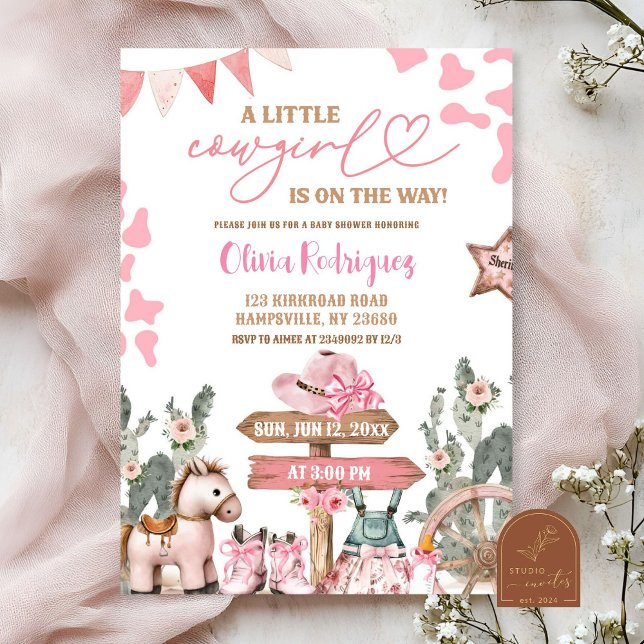 Convites Chuva de Bebê Vaqueira Pink Coquette (Criador carregado)