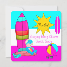 Convites Chuva de Bebê Verão Menina Praia Bebê Surfe Bebê 4