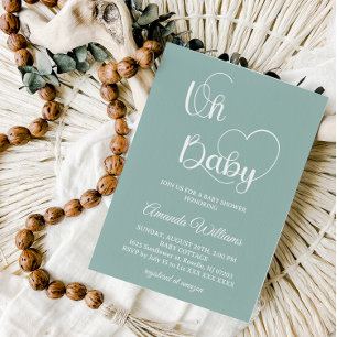 Convites Chuva de Bebê Verde Sage Minimal