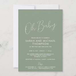 Convites Chuva de Bebê Verde Sage Moderna com Grafia Elegan