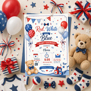 Convites Chuva de Bebê Vermelho Branco Azul Patriótico 4 de