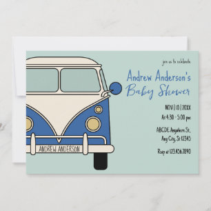 Convites Chuva de bebê vintage em van azul