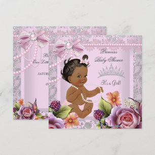 Convites Chuva de Bebê Vintage Étnica Menina Rosa Pérola Ro