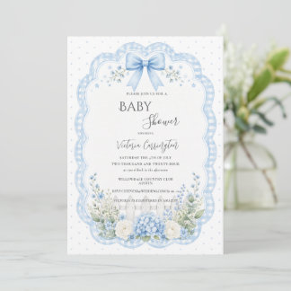 Convites Chuva de Bebê Vintage Fita Floral Azul