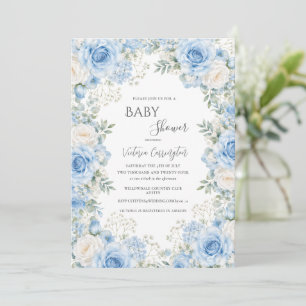 Convites Chuva de Bebê Vintage Floral Azul Elegante