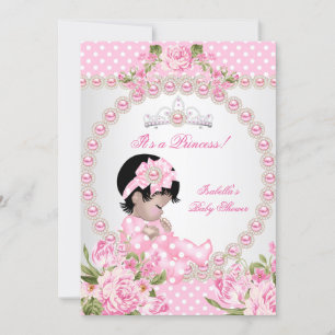 Convites Chuva de Bebê Vintage Menina Asiática Rosa Pérola 