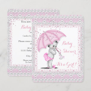 Convites Chuva de Bebê Vintage Menina Guarda-Chuva Rosa Com