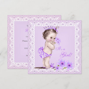 Convites Chuva de Bebê Vintage Menina Lindas Flores Lavanda