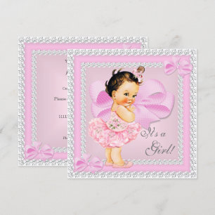 Convites Chuva de Bebê Vintage Menina Pretty Tutu Rosa More