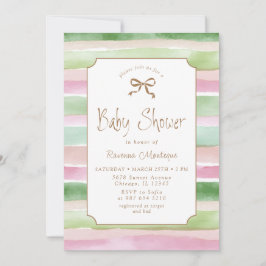 Convites Chuva de Bebê Vintage Sage Peach Blush Listrado Do