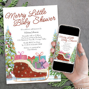 Convites Chuva de Bebê Vintage Sleigh Alegre