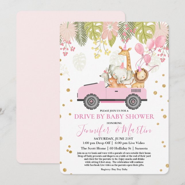 Convites Chuva de Bebê Virtual Drive By Baby Shower (Frente/Verso)