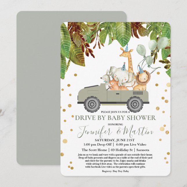Convites Chuva de Bebê Virtual Drive By Baby Shower (Frente/Verso)