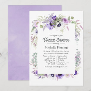 Convites Chuva de Bebê Virtual Flor de Violeta Empoeirada