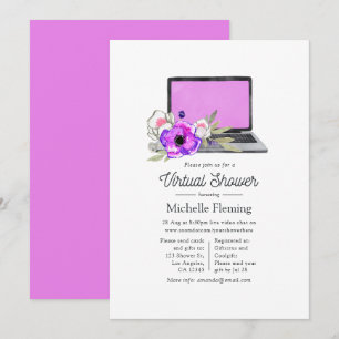 Convites Chuva de Bebê Virtual Floral em Aquarela Rosa Vibr
