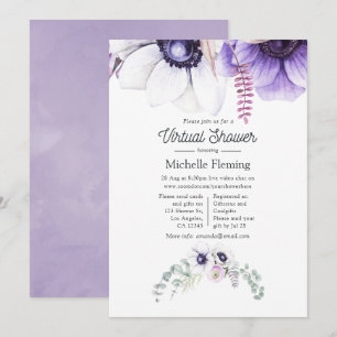 Convites Chuva de Bebê Virtual Floral Violeta Aguarela