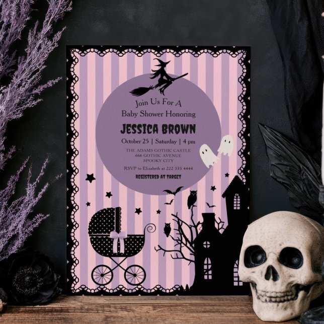 Convites Chuva de Bebê Witchy Halloween de Carruagem Gótica (Criador carregado)