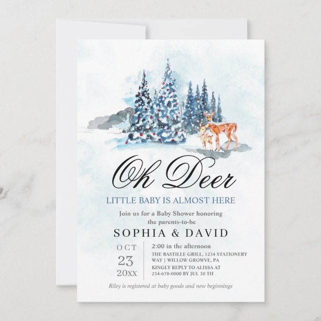 Convites Chuva de Bebê Woodland Hills Oh Deer (Frente)