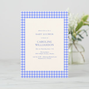 Convites Chuva de Bebê Xadrez Azul Perwinkle Vintage