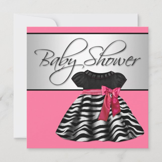 Convites Chuva de Bebê Zebra Rosa Vestido Bonito (Frente)