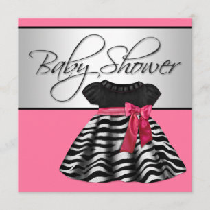 Convites Chuva de Bebê Zebra Rosa Vestido Bonito