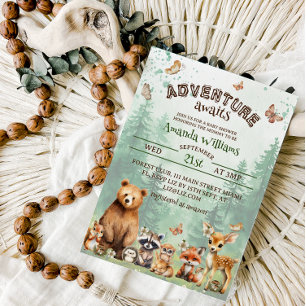 Convites Chuva de bebês Animais da floresta Aventura começa