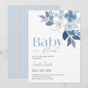 Convites Chuva de bebês azul elegante floral menino