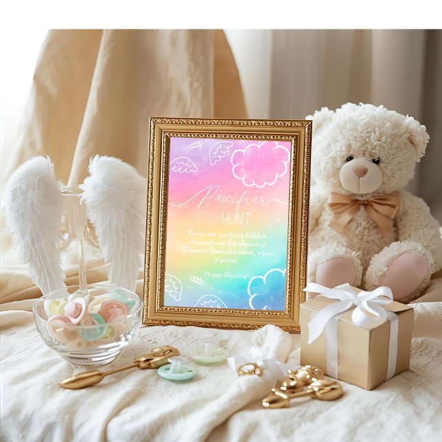 Convites Chuva de bebês celestial Jogo de caça ao chupeta a (Heavenly baby shower Rainbow Pacifier Hunt game)
